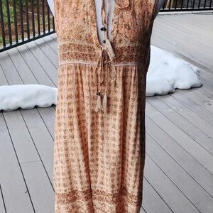 Spell & The Gypsy Floral Maxi Dress in Cream and Brown